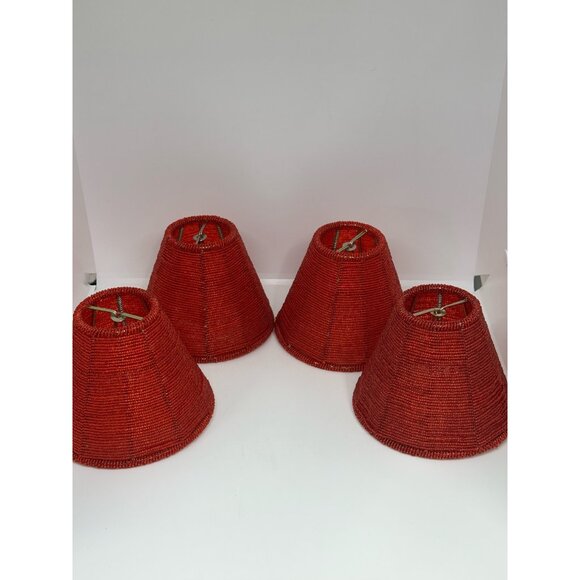 Vintage Lot of 4 Portfolio Red Glass Beaded Lamp Shades 5" Chandelier Mini - Picture 7 of 10